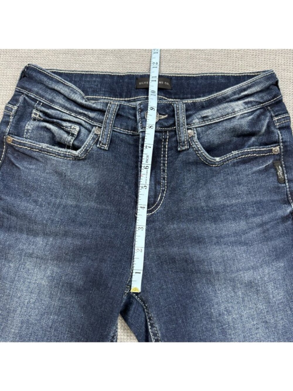 Silver Jeans Suki Womens Size 26W 31L Blue Denim Bootcut Leg Distressed Mid Rise - Picture 10 of 12